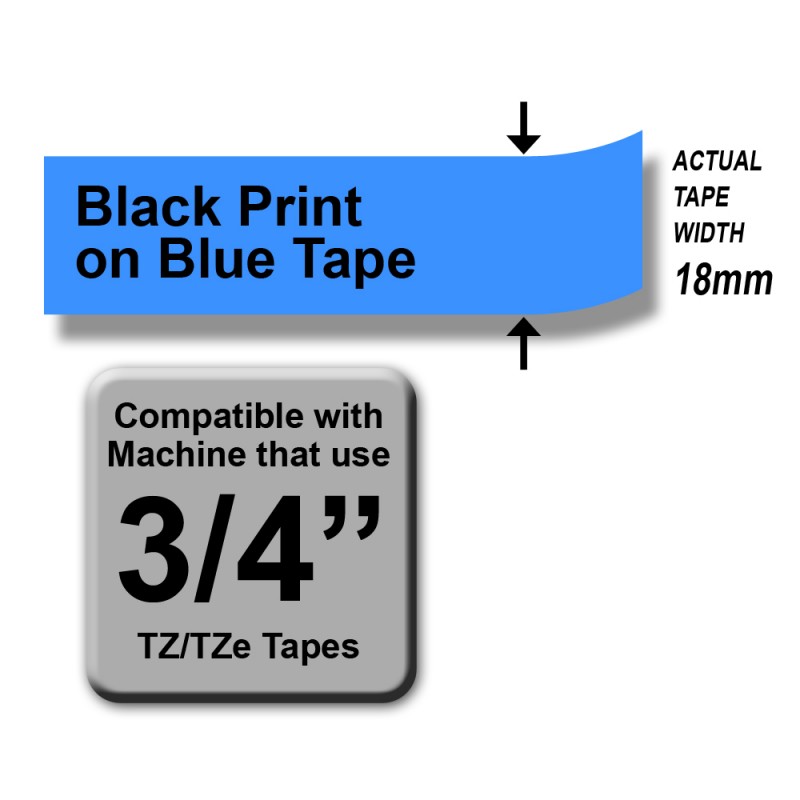 Brother TZe-541 Labelling Tape – Black on Blue, 18mm wide Standard Laminated